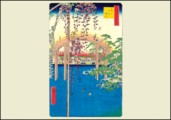 『名所江戸百景　亀戸天神境内』広重(藤見をする人々／画面中央)　出典：国立国会図書館貴重書画データベース