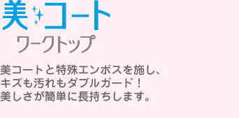 美コートワークトップ 美コートと特殊エンボスを施し、キズも汚れもダブルガード!美しさが簡単に長持ちします。